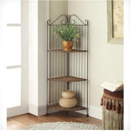 4D Concepts 4D Concepts 144023 Farmington 3 Tier Folding Corner Maize Weave Bookcase - Wicker- Metal 144023